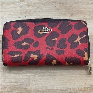 Coach Red and Brown Animal Print Wallet